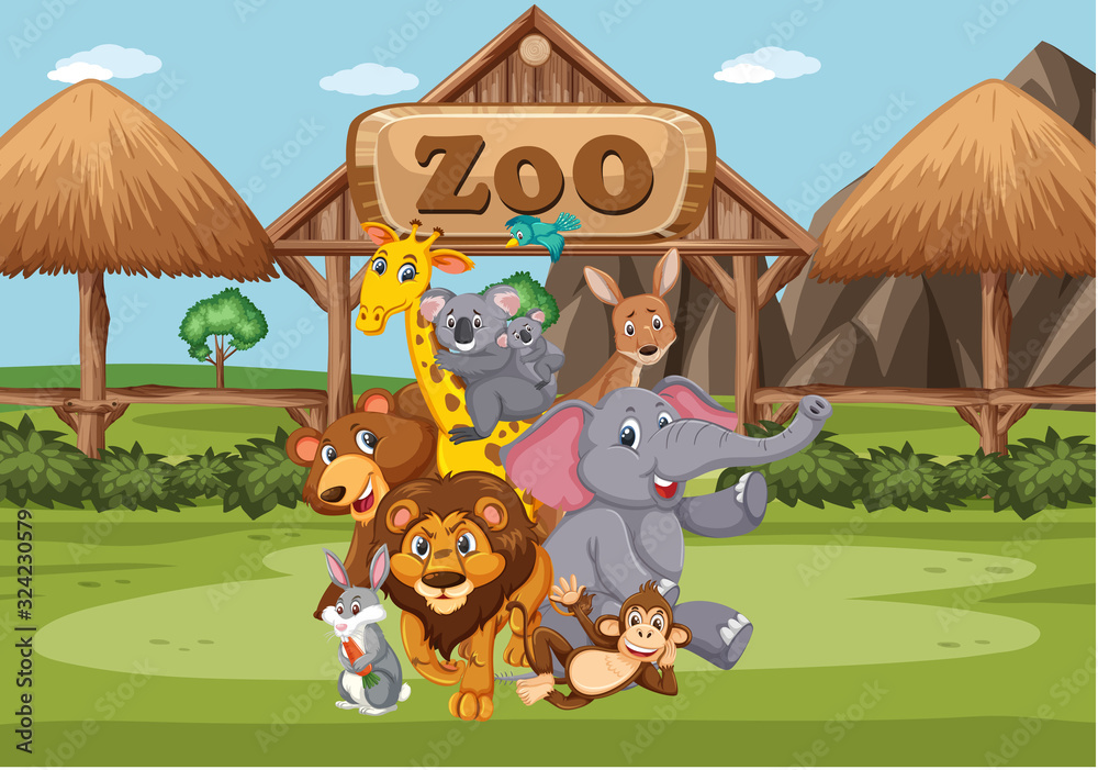 Naklejka premium Scene with wild animals in the zoo at day time