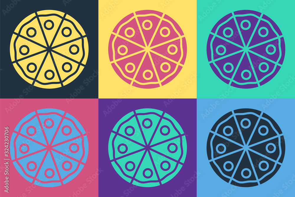 Fototapeta Pop art Pizza icon isolated on color background. Fast food menu. Vector Illustration