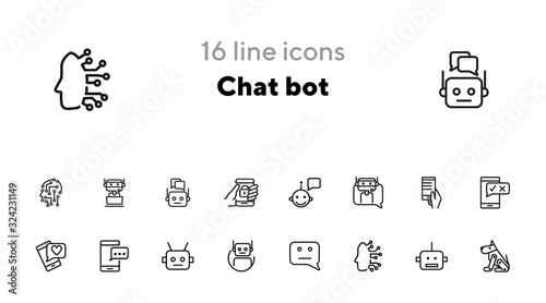 Chat bot line icon set. Robot, app, message. Internet concept. Vector illustration can be used for topics digital, web, mobile app