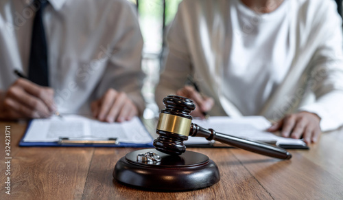 Bild auf Leinwand Contract decree of divorce (dissolution or cancellation) of marriage, husband an