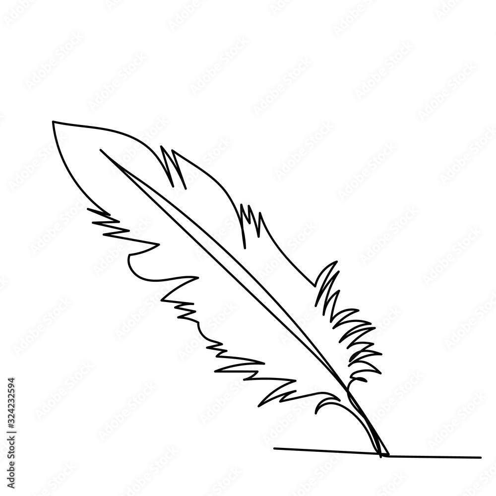 Obraz premium isolated, single line drawing of bird feather