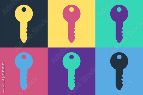Pop art Key icon isolated on color background. Vector Illustration
