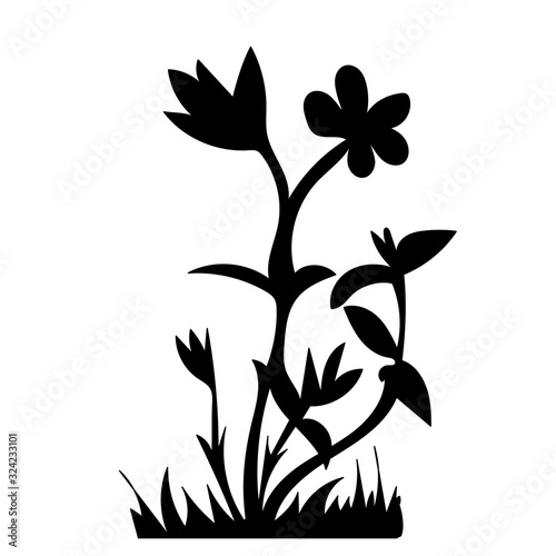 vector, isolated, black silhouette flower and grass