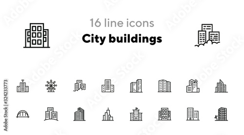 City buildings line icon set. Office, apartment, flat. Real estate concept. Can be used for topics like property, business center, downtown