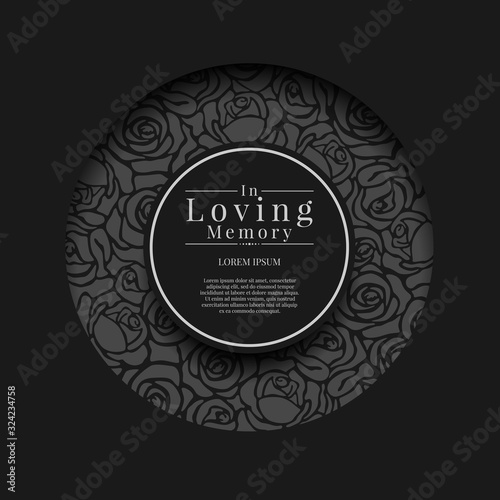 Black circle groove frame with abstract rose texture and in loving memory text in center circle vector design