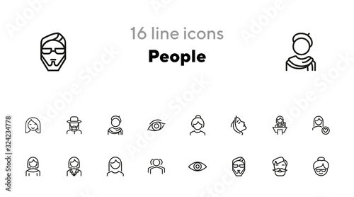 People line icon set. Woman, speaker, hipster. People concept. Can be used for topics like occupation, age, gender