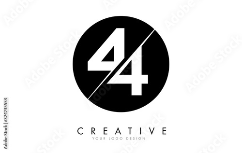 44 4 Number Logo Design with a Creative Cut and Black Circle Background. photo