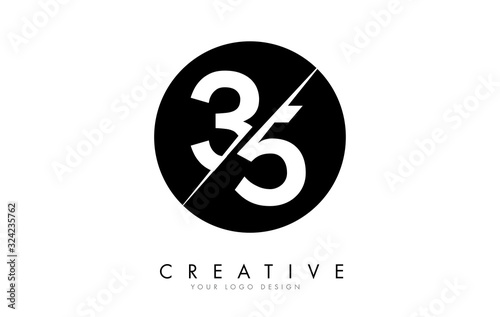 35 3 5 Number Logo Design with a Creative Cut and Black Circle Background.