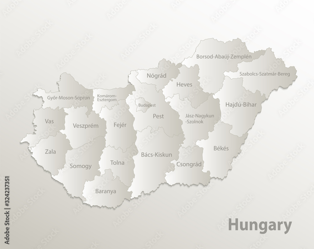 Hungary Postcode Hungary map administrative division, separates regions and names ...