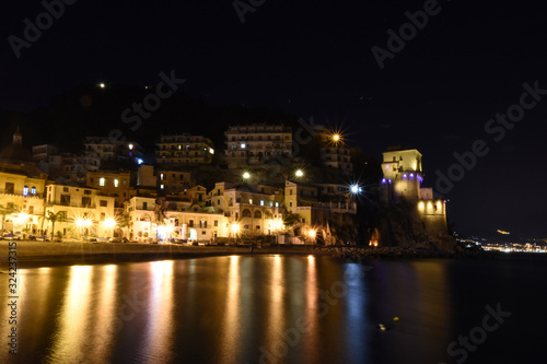Night view of a town on the Amalfi coast in Italy