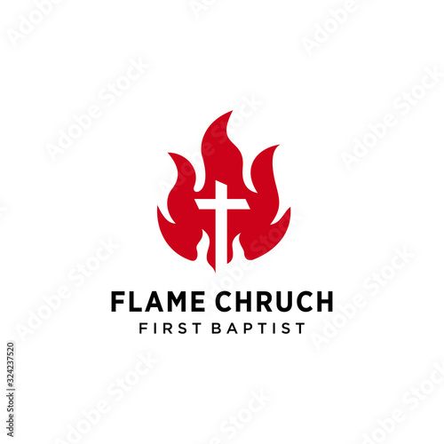 Modern church on fire flame logo sign modern vector graphic abstract