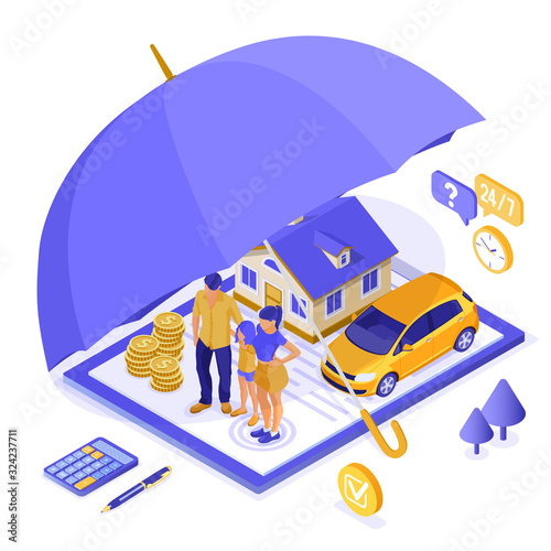 Family Car Home Insurance Isometric