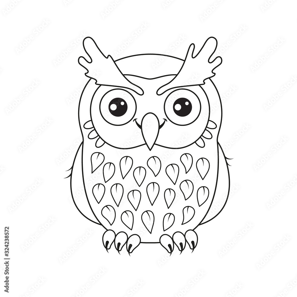 Fototapeta premium Owl outline drawing. Vector Illustration.
