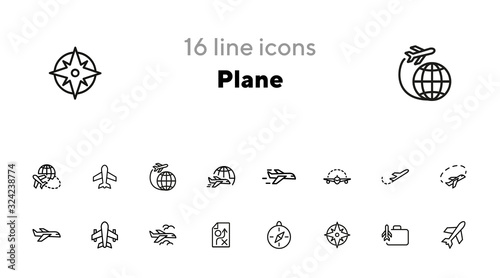 Plane line icon set. Jet, aircraft, flight. Travel concept. Can be used for topics like transport, trip, journey