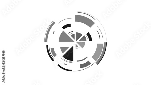 Color wheel. Simple drawing with slices, triangles, lines arranged in a circle to create footages, layouts, logos, screensavers in a dynamic style. Vector graphics. Graphic element. Design template.