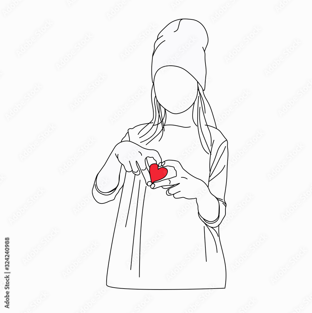 Vector Stock Illustration Of A Girl Monochrome Silhouette Of A Girl In Love Declaration Of Love Tin Hands Heart Line Drawing Silhouette For Postcards Print On T Shirts Posters And Valentines Stock