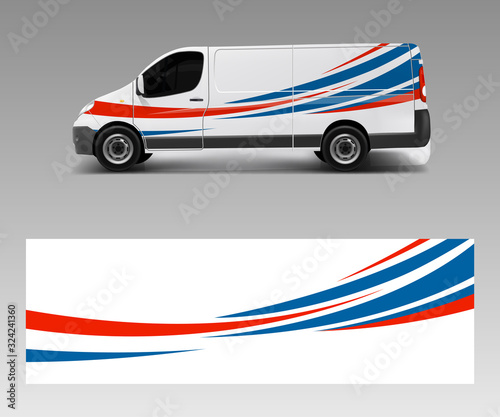 Vehicle decal wrap design cargo van vector. Graphic abstract wave background designs for advertisement company branding