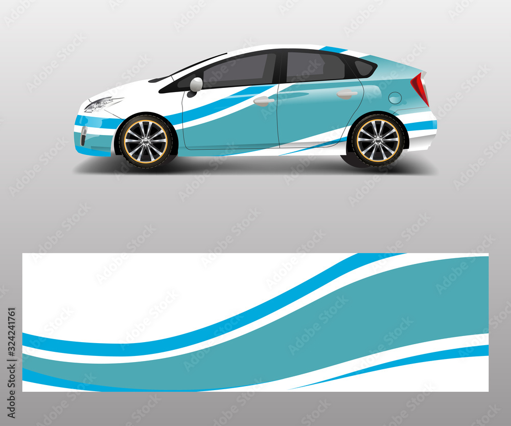 Car decal wrap design vector with wave element . Graphic abstract wave shapes racing for vehicle, race car template design vector Car decal wrap design vector with wave element . Graphic abstract wave shapes racing for vehicle, race car template design vector