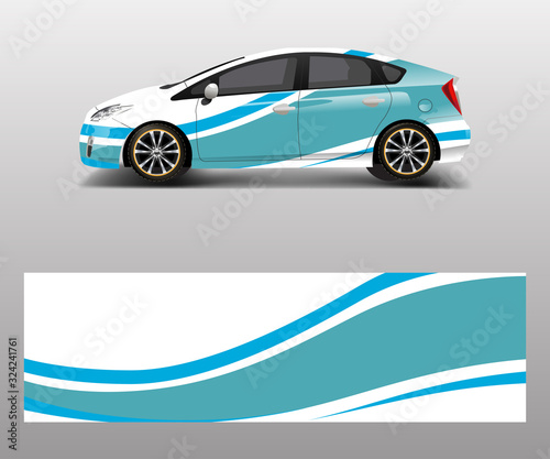 Car decal wrap design vector with wave element . Graphic abstract wave shapes racing for vehicle  race car template design vector