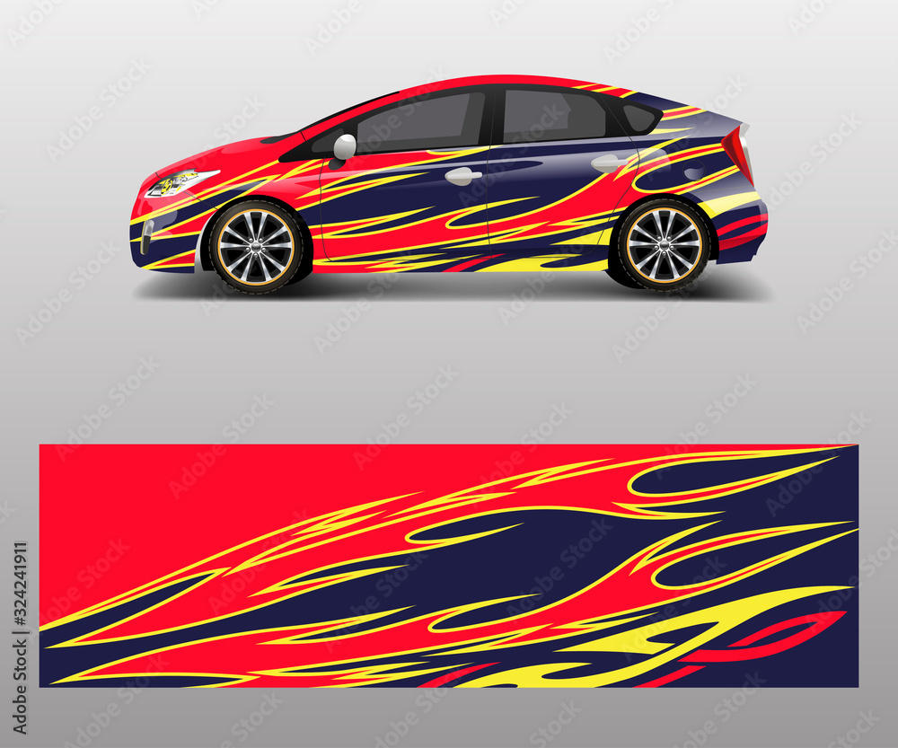 Car wrap decal design vector. Graphic abstract racing designs for vehicle, rally, race, adventure template design vector