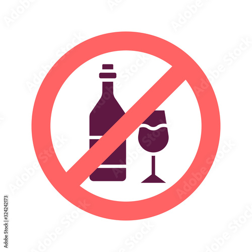 No alcoholism color glyph icon. Forbidden sign. Pictogram for web page, mobile app, promo. UI UX GUI design element.