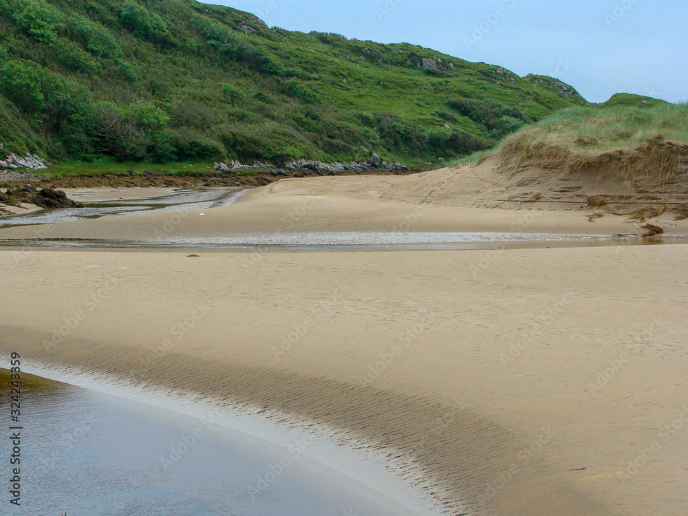 landscape with sandy beach by the ocean