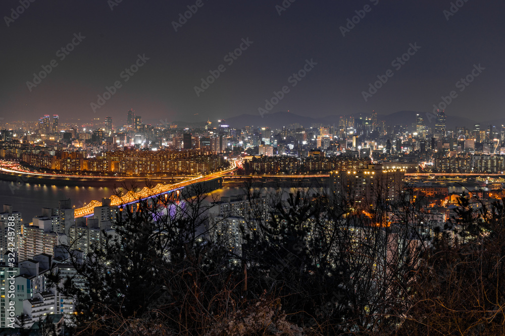 서울 매봉산에서 바라본 낮 도시 풍경과 밤 야경