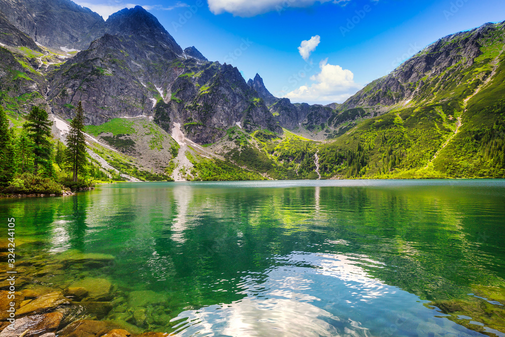 Beautiful Eye of the Sea lake in Tatra mountains, Poland - obrazy, fototapety, plakaty 