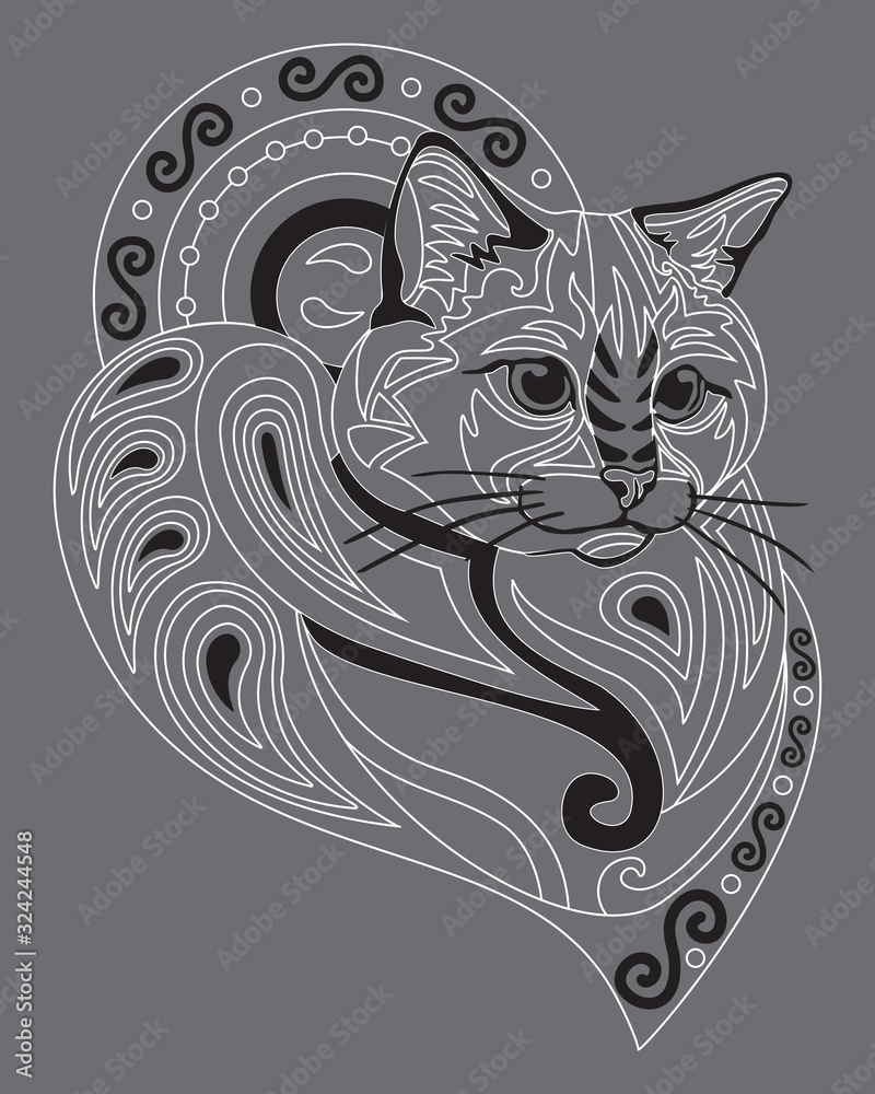 Fototapeta Monochrome ornamental cat 10