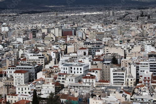 Partial view of Athens city from Acropolis hill in Athens, Greece