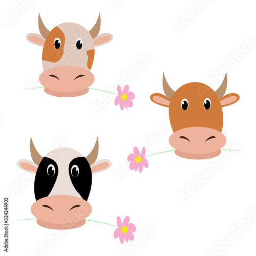 Cow Cartoon style. Vector illustration Colorful and funny composition.