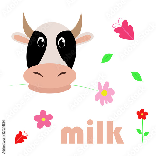 Cow Cartoon style. Vector illustration Colorful and funny composition.