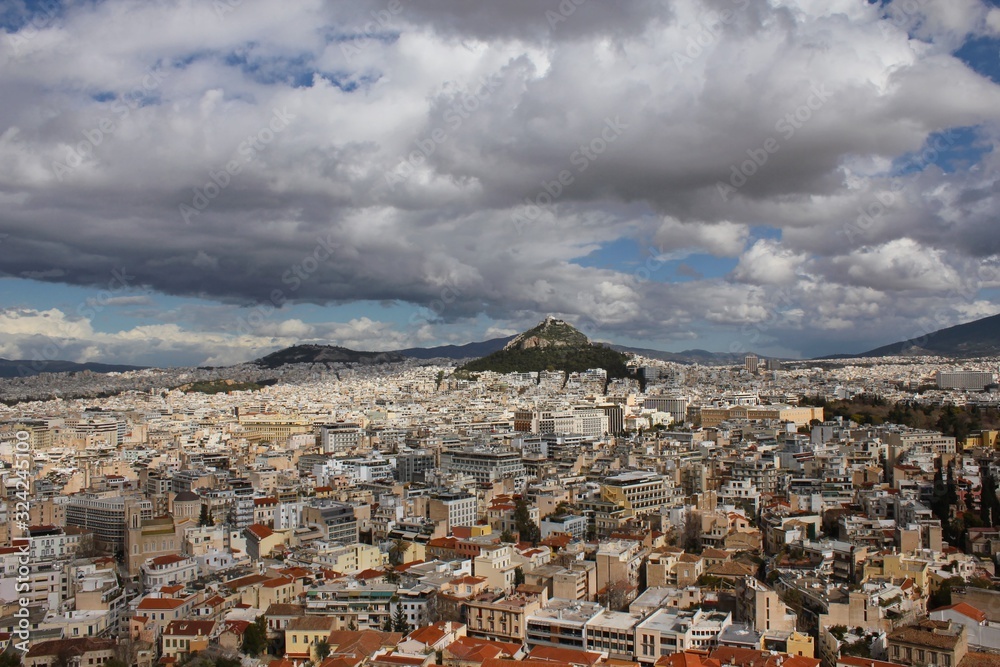 Athens, Greece, the view to the city of Athens from the Acropolis hill.