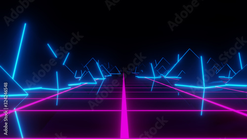 futuristic sci fi wireframe landscape 3d rendering illustration background