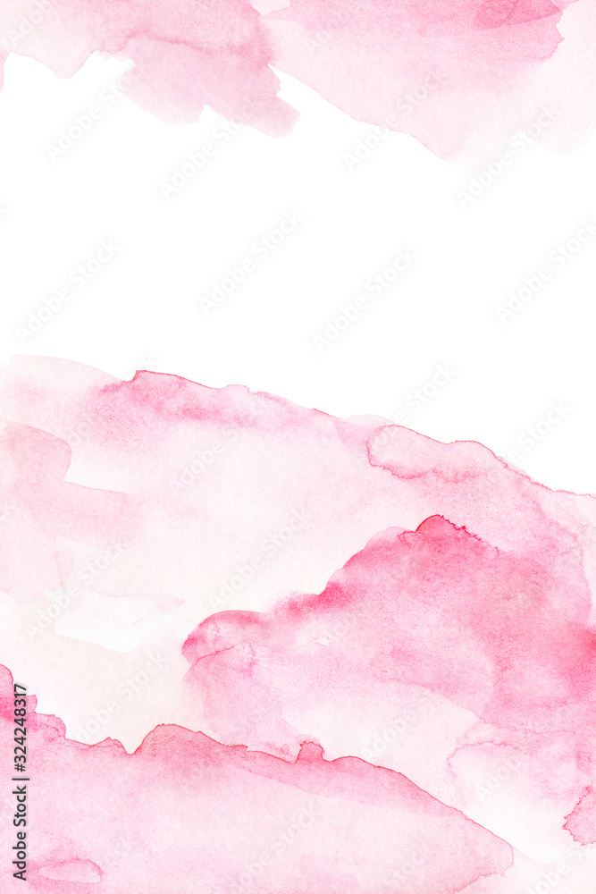Obraz premium Pink splash watercolor hand drawn paper texture background business card with space for text or image, isolated