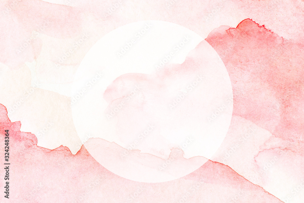 Pink splash watercolor hand drawn paper texture circle background business card with space for text or image