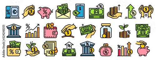 Deposit icons set. Outline set of deposit vector icons for web design isolated on white background