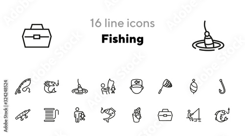 Fishing line icon set. Fisherman, net, hook. Fishery concept. Can be used for topics like catch, hobby, fishing trip photo