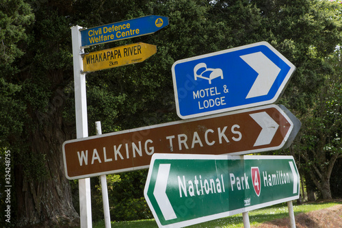 Tongariro National Park New Zealand. Piriakka. Signs walking tracks © A