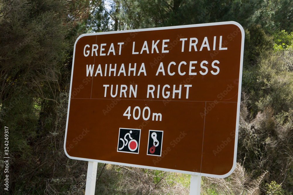 Great Lake Trail Waihaha signs. Walkway New Zealand