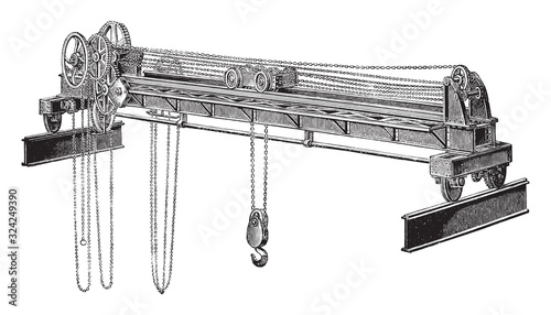 Old crane / vintage illustration from Brockhaus Konversations-Lexikon 1908