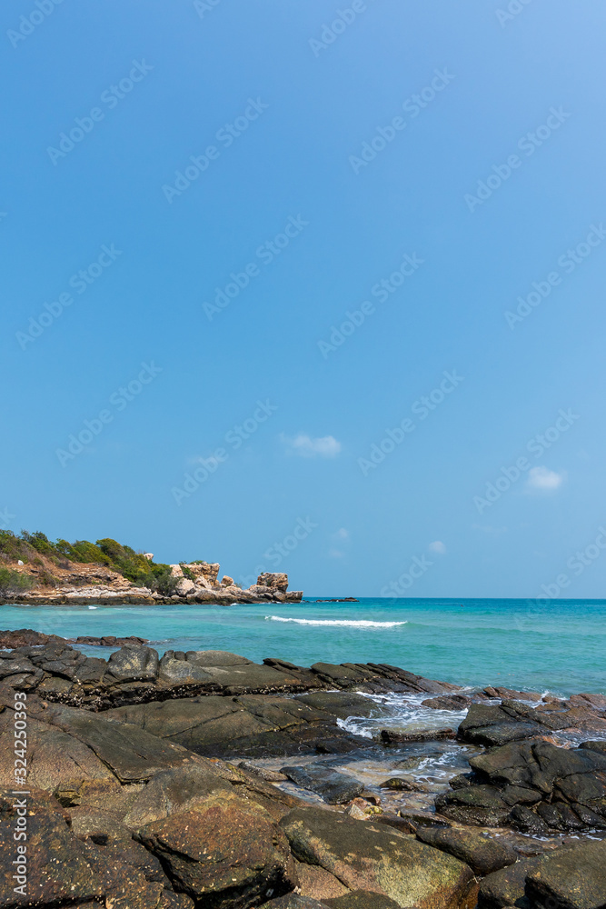 beautiful blue sky tropical paradise coast beach ocean summer sea view at PP Island, Krabi, Phuket, Thailand.