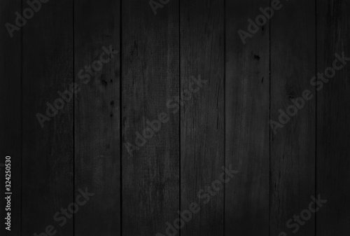 Black wooden wall background, texture of dark bark wood with old natural pattern for design art work, top view of grain timber.