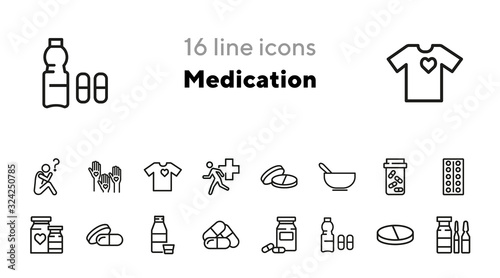 Medication line icon set. Pill, tablet, vitamin. Treatment concept. Can be used for topics like pharmacy, prescription, antibiotic