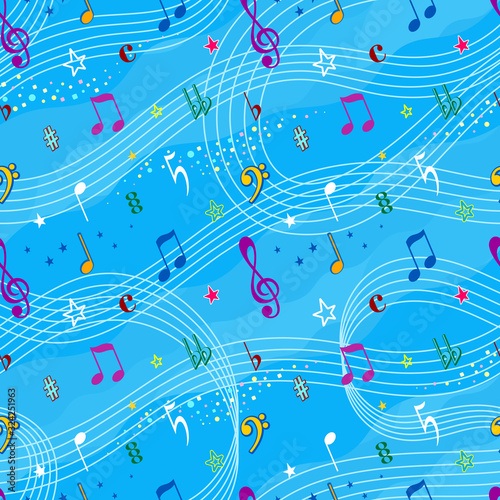 Funny music seamless background in blue tones.