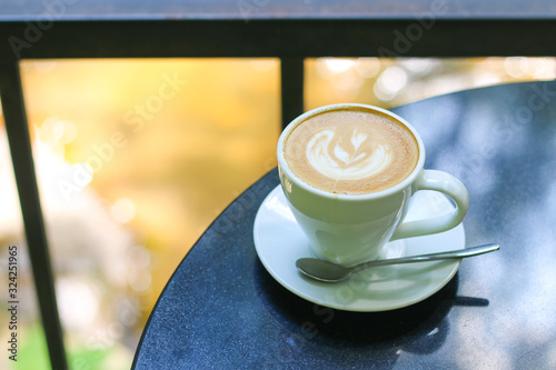 The cup of hot latte coffee or coffee espresso 