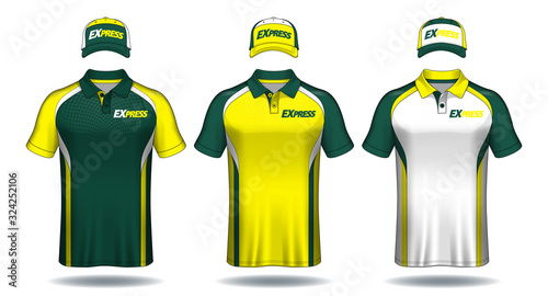 Set of uniform template, polo shirts and caps.	