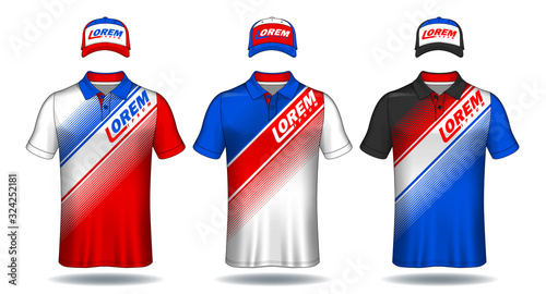 Set of uniform template, polo shirts and caps.	