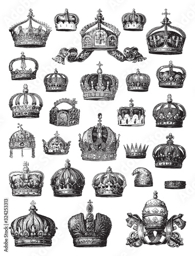 Crown collection / vintage illustration from Brockhaus Konversations-Lexikon 1908