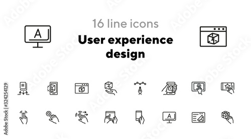 User experience design line icon set. Computer, hand, gadget. App concept. Can be used for topics like interface, software developer, information